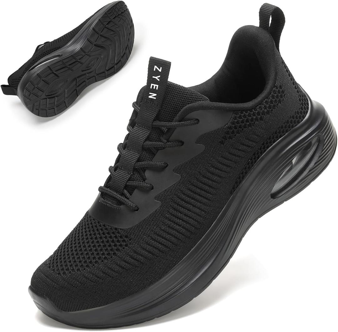 ZYEN Wide Toe Box Shoes Women Air Cushion Road Running Shoes Extra Wide Width Sneakers Arch Support Gym Athletic Tennis Sneakers Lightweight Breathable Walking Shoes (9-9.5 Wide, Full Black)
