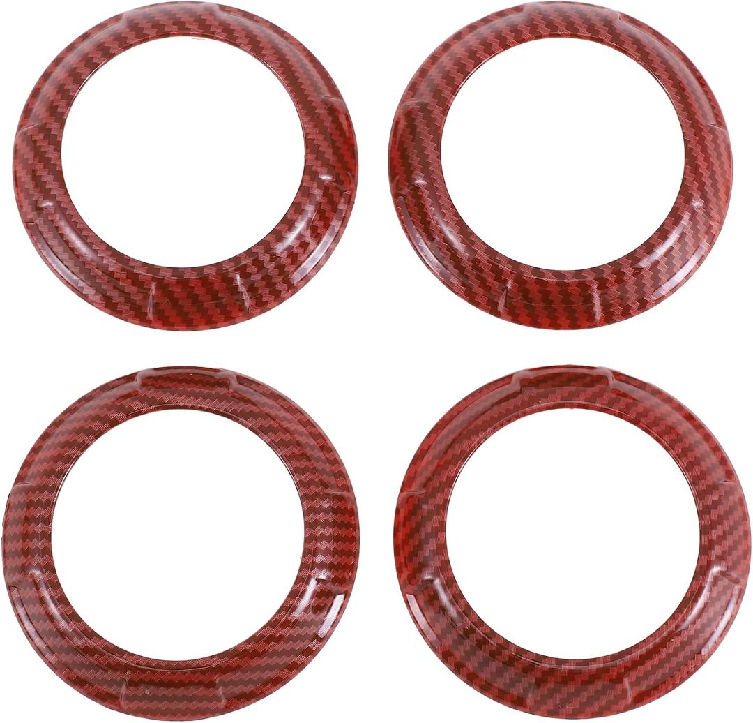 4 Pcs AC Vent Dashboard Decoration Rings for Jeep Wrangler JK JKU 2011-2017 Air Conditioner Air Outlet Vent Cover Ring Carbon Fiber Pattern ABS Red