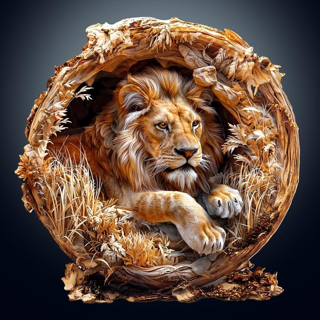 KAAYEE Wooden Puzzles for Adults, 3D Vision Effect Lion King Wooden Jigsaw Puzzles 300 PCS Unique Shape Advanced Wood Puzzle Adult, Fathers Birthday Family Game (L-13.4 * 13.4in)