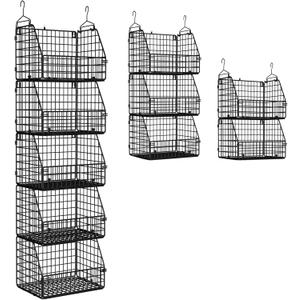 Stackable Wire Storage Baskets for Kitchen Closet Pantry, Hanging Closet Organizers Storage Shelves Organization, Wall Mount Metal Basket Bins, Clothing Vegetable & Fruit Organizer 5 pcs