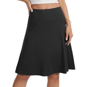 VIISHOW Women's Knee Length Skirt High Waisted Stretchy A-Line Skater Skirt Soft Knit Modest Casual Skirts for Daily Wear