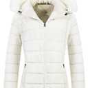 Chrisuno Women's Casual Winter Parka Windproof Padded Short Jacket Down Alternative Coat With Faux Fur Hood Cream White XS