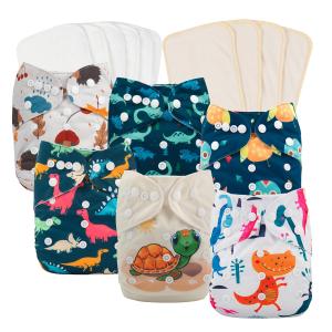 babygoal Reusable Cloth Diapers 6 Pack+10pcs Inserts, One Size Adjustable Washable Pocket Nappy Covers for Baby Boys and Girls