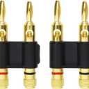 2PCS Gold Plated Copper Dual Banana Plug Double Row Banana Plug Lantern Banana Plug for Amplifiers Speaker Audio Equipment, Black