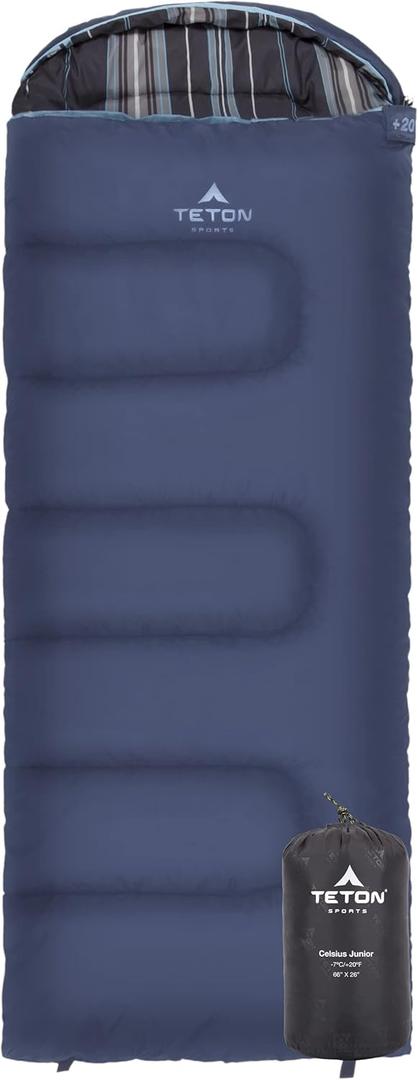 Teton Junior, 20 Degree and 0 Degree Sleeping Bags. Finally, Sleeping Bag for Boys, Girls, All Kids, Warm and Comfortable, for All Camping Weather and Built to Last (Blue)