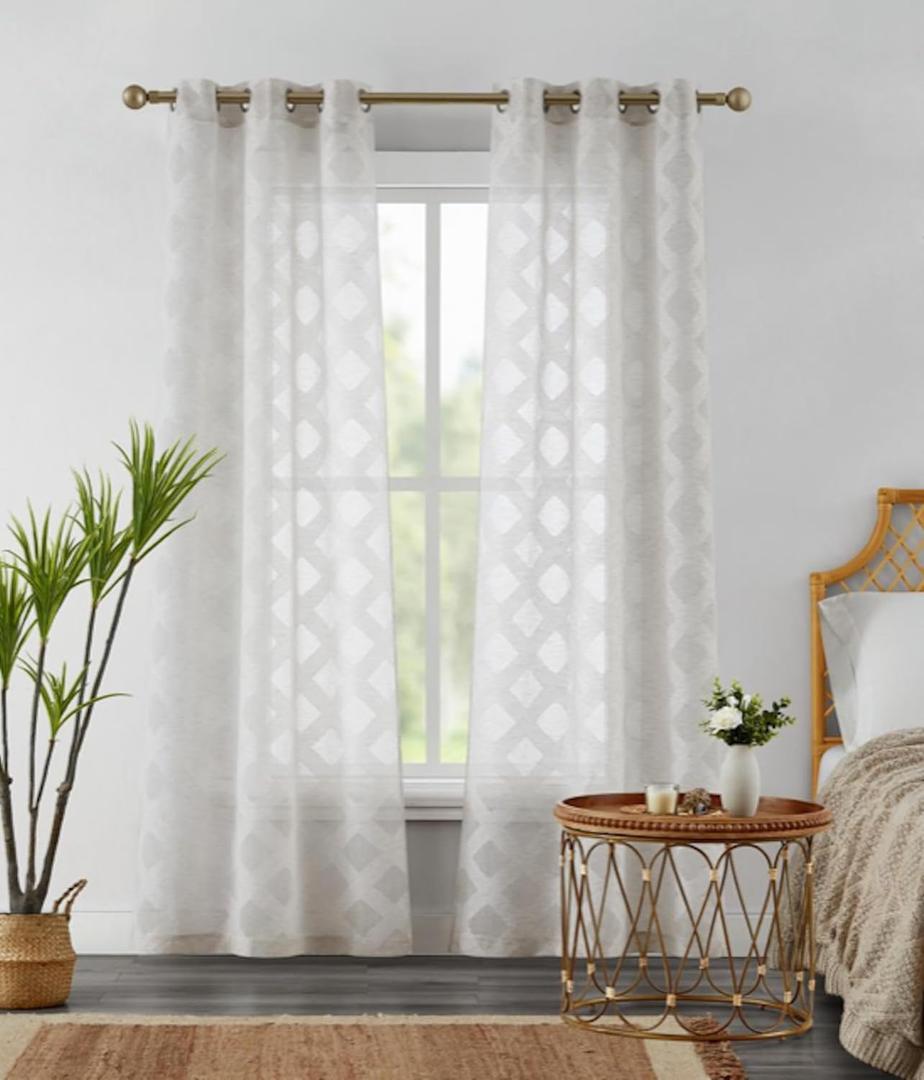 Sheer Window Curtains 2 Panels 38" W x 84" L (76" W) Linen Textured Curtains & Drapes for Living Room, Bedroom, Farmhouse Curtains, Boho Decor, Light Filtering Window Treatments with Grommets