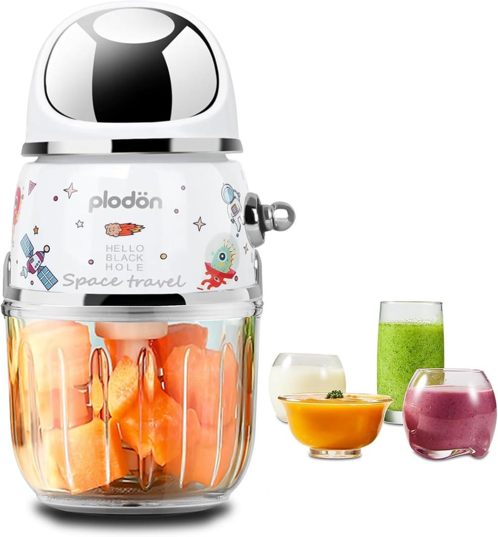 Plodon Baby Food Maker Mini Cute and Small Food Processor Puree Blender Grinder Chopper 1.2 Cup Glass Bowl with 6 Blade Electric (Spaceman-White(One Bowl))