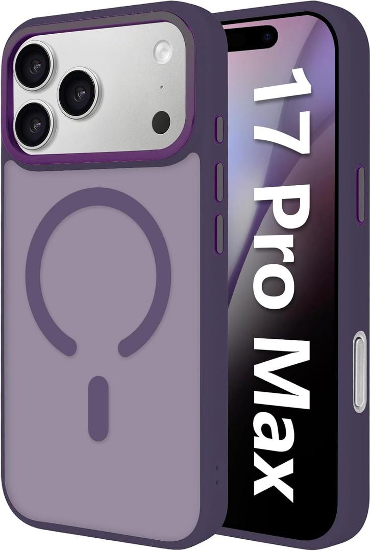 Magnetic for iPhone 17 Pro Max Case (Compatible with MagSafe) (Military Grade Drop Protection) Slim Translucent Matte Shockproof with Anti-Fingerprint Phone Case, Purple