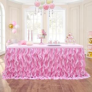 leegleri 9ft Baby Pink Tutu Table Skirt Tulle Table Skirt for Rectangle&Round Tables,Tutu Ruffle Tablecloth for Princess Girls 1st Baby Girl Birthday Party,Baby Shower Decoration,Gender Reveal 2 Pack