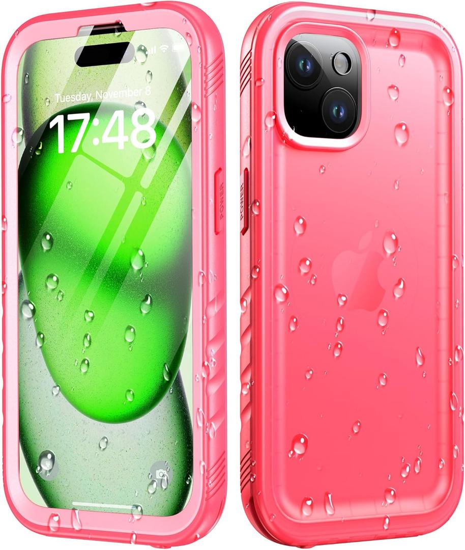 Cozycase for iPhone 15 Plus Waterproof Shockproof Dustproof Case - Heavy Duty/360 Full Body/Military Grade/Protective/Rugged 8FT Drop Proof Built in Screen/Camera Protector with Lanyard Pink