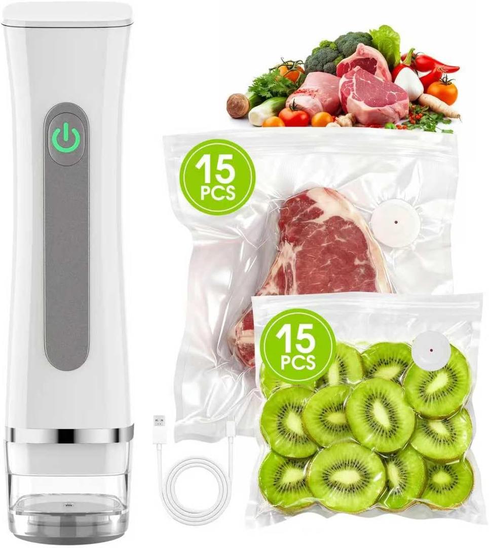 Handheld Vacuum Sealer for Food, Compact Portable Cordless Vacuum Sealer with 30 Reusable Bags, One-Touch Food Sealer for Kitchen, Freezer & Travel