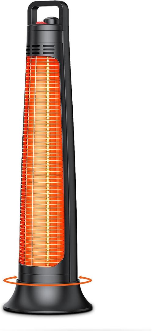Outdoor Patio Heater, Electric Infrared Heat for Garage Backyard Indoor use, Portable Space Radiant Tower Heater with 60 Oscillating, Tip-over & Overheat Protection, Super Quiet,Waterproof, Black