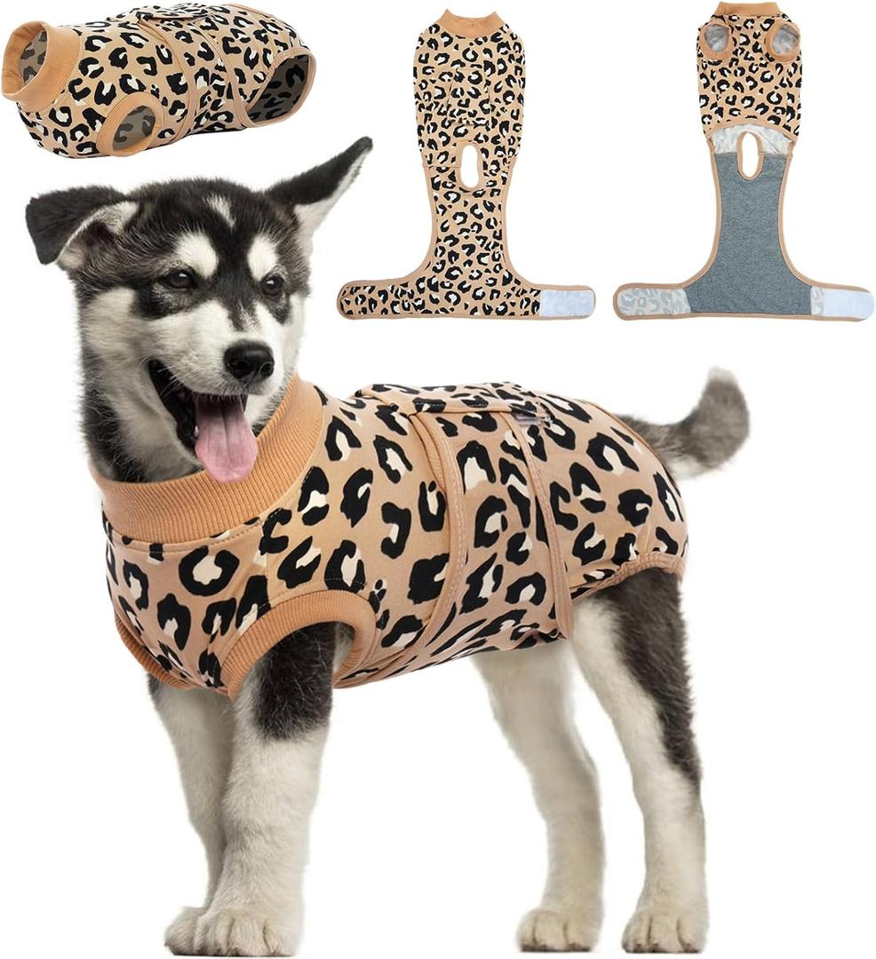 Kuoser Dog Recovery Suit for Dogs After Surgery,Professional Surgical Onesie for Female Male Dogs Spay Neuter,Soft Dog Surgery Suit Bodysuit for Abdominal Wounds Skin Disease,Coffee Leopard XS (X-Small (Back: 8.3" - 11.4"; Weight: 4 - 7LB))