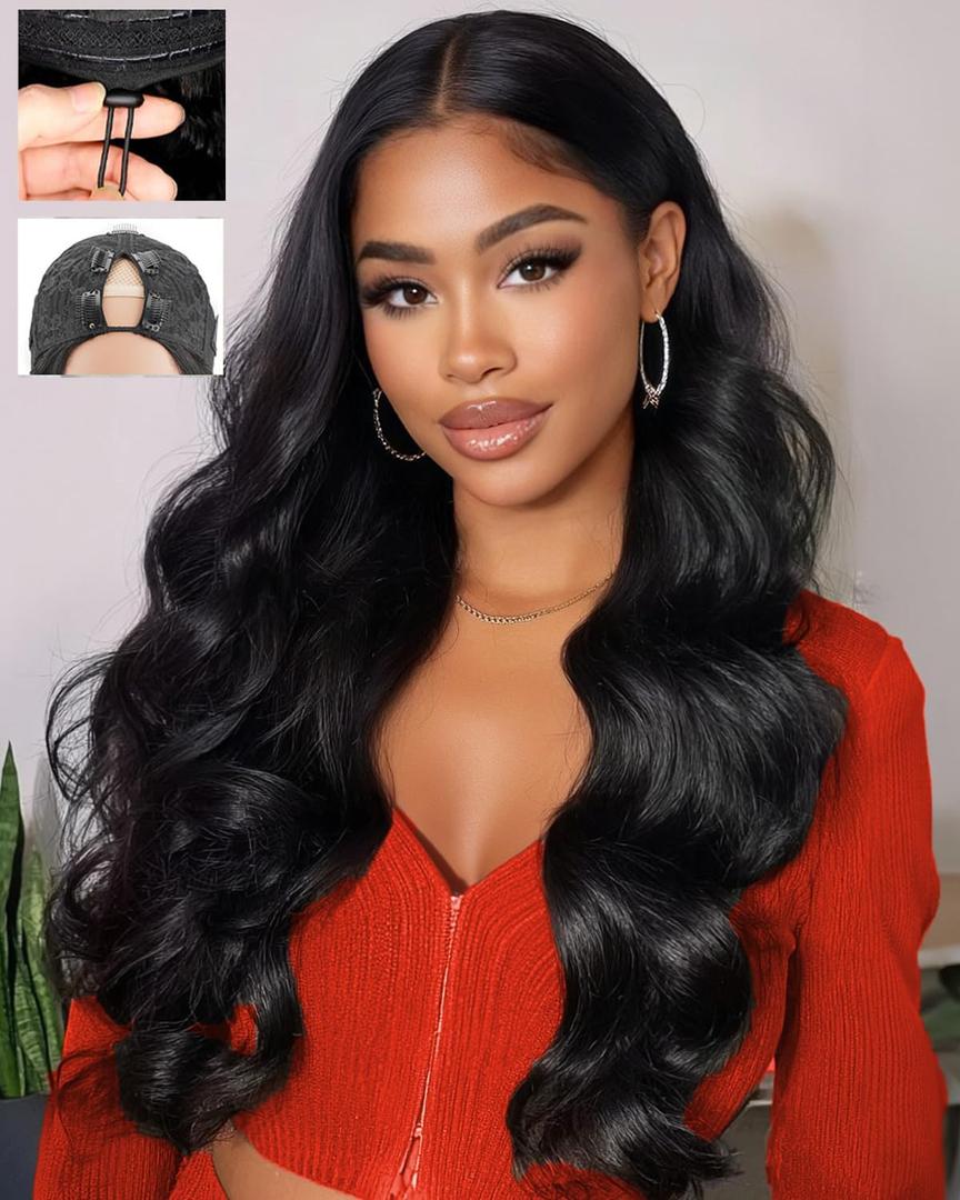 V Part Wigs Human Hair Body Wave 18 Inch 200% Density Body Wave Upgrade U Part Human Hair Wigs with Drawstring No Sew In No Glue Half Wigs Human Hair V Shape Clip In Half Wig For Black Women