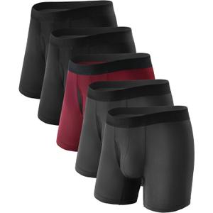 TIICHOO Washable Incontinence Underwear for Men with Leak Proof Protection, Discreet Boxer Briefs for Bladder Leakage 5-Pack (XX-Large, 2 Black/2 Grey/1 Burgundy)