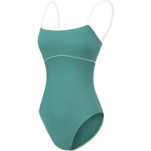 Women's Camisole Leotard with Adjustable Straps for Ballet Dance Leotards (Medium, Dark Green/White Line)