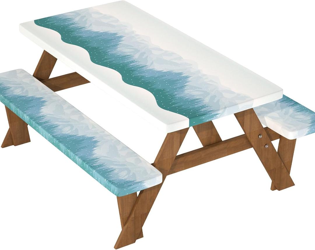 Picnic Table Cover with Bench Covers: Elastic Fitted Water-Resistant Windproof Tablecloth with Storage Bag - 72x30 Inches 3Pcs Set Patio Table Cover for Outdoor/ Camping/ Garden