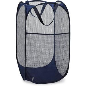 Pop-Up Hamper Laundry Collapsible Storage Bag Mesh Blue White 14"x14"x23" 