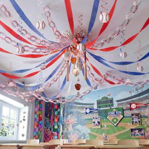Gueevin Baseball Party Decoration Kit 300 Sheets Paper Chain Garland Strips with 492ft Crepe Paper Streamers and 24pcs Baseball Hanging for DIY Crafts Birthday Wedding Sport Theme Party, 0.15 ft x 82.02 ft/ 4.5 cm x 25 M