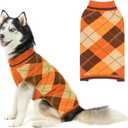 KOOLTAIL Fall Dog Sweater Pet Knitted Clothes - Classic Plaid Pullover Turtleneck Thanksgiving Dog Sweaters with Leash Hole, Thick Cold Weather Pet Outfits for Dogs Cats Puppy, Large (Orange)