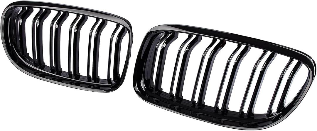 Front Bumper Kidney Grille, Pair Gloss Black Grill Double Line Compatible with 2009-2011 BMW E90 328i 318i 320i 323i 325i 330i 335i