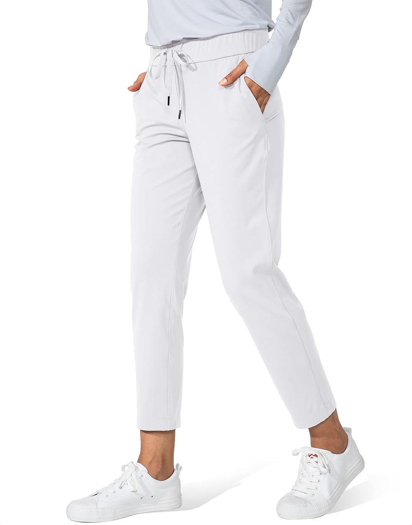 G Gradual Women's Pants with Deep Pockets 7/8 Stretch Ankle Sweatpants for Golf, Athletic, Lounge, Travel, Work (White, XXL)