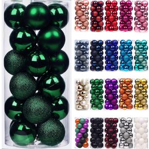 Emopeak 24Pcs Mini Christmas Balls Ornaments for Xmas Tree - 1.2 Inch Small Shatterproof Christmas Tree Decorations Hanging Ball for Holiday Wedding Party Decoration Dark Green