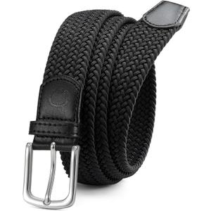 CHAOREN Mens Belt - Braided Stretch Golf Belt for Men 1 3/8"- Gift for Golf Pants Casual Shorts Jeans (Black / Silver)