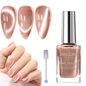 GELLEN Quick Dry Cat Eye Nail Polish, Magnetic Mocha Brown Fingernail Polish, Fast Drying Glitter Holographic Nail Polish Non Gel with Magnet Tool, DIY Salon Home, 0.51 Fl.oz
