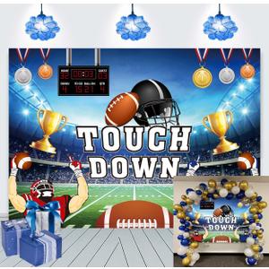 Football Party Backdrop Touch Down Sports Match Medal Trophy Football Field Photography Background Kids Adults Boys Football Sports Themed Birthday Party Decoration 8x6FT (8x6FT(width 240cm x Height 180cm))