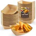 2 x ZORRITA 1 Lb Small Paper Food Trays - 100 Pack Disposable Food Boats, Kraft Food Holders Brown Take Out Serving Baskets for Party Nachos Snacks Tacos Fries