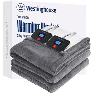 Westinghouse Electric Blanket King, Flower Jacquard Heated Blanket King Size with 10 Heating Levels and 112 Hours AutoOff, Flannel to Sherpa Reversible, Machine Washable, 90" x 100" Inch, Grey