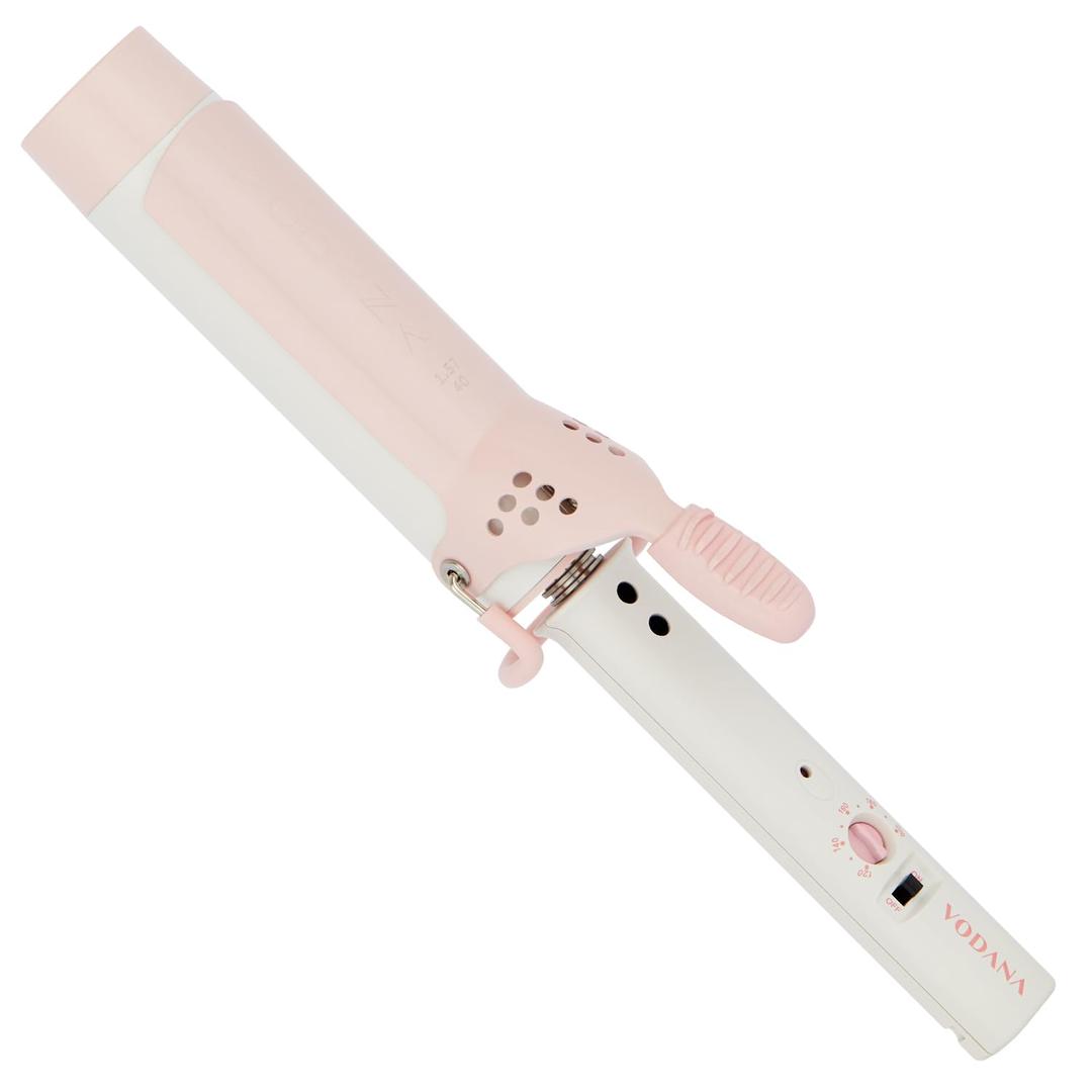 VODANA Professional GlamWave Ceramic Curling Iron, 1.6 Inch Barrel, Strawberry Cream Color, Instant Heat Technology, Natural LongLasting Curls