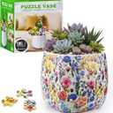 3D Puzzles Planter, 96 Unique Flower Vase Puzzle Pieces for Adults Round Puzzle Plant Pot with Drainage for Indoor Plants, Succulents, and Cactus, Pen Holder (Luxuriant Flowers)