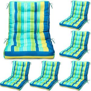 Hoteam 6 Set Patio Chair Cushions Outdoor High Chair Cushion 20 x 40 Inch Waterproof Patio Seat Rocking Indoor Thickened Pad(Striped Style,Green)
