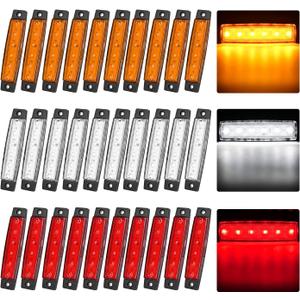 Nilight Side Marker Light 30PCS 3.8 Inch Amber Red White 6 LED Indicator Clearance Marine Boat Navigation Lights for Yacht Kayak Sailboat Trailer Bus RV