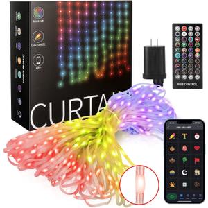 Smart LED Curtain Lights, 540 LEDs, Dynamic Ambiance Lights for Bedroom, Living Room, Outdoor Decor, APP Control, Music Sync, Custom Text & GIF Display, 144+ Patterns, IP65 Waterproof, 5 x 6.9ft