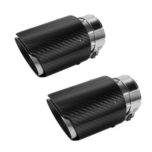Vechkom 2.5'' Inlet 3.5" Outlet Black Exhaust Tips Glossy Carbon Fiber and Stainless Steel Car Tail Pipe Universal for Vehicles with 2.5" O.D. (Glossy Black Silver) 2PCS