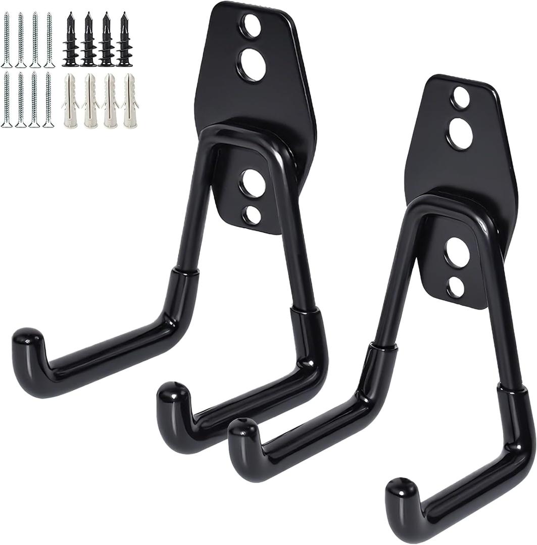 GeeWatom 2 Pack Garage Storage Utility HooksGarage Garden Tool OrganizerSteel Wall Mount Hooks, Garden Small U Hooks (Black)
