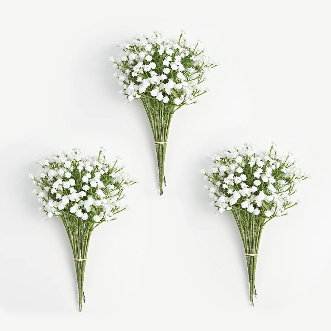 Yastouay Babys Breath Artificial Flowers, 10Pcs Fake White Babys Breath Flowers Artificial Bulk, Real Touch Faux Babies Breath Gypsophila Bouquet for Wedding Floral Arrangement Party Decor