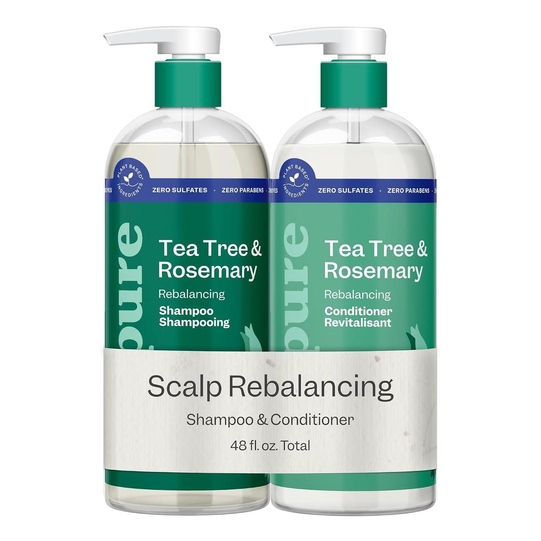 Renpure Tea Tree & Rosemary Shampoo and Conditioner Set, Plant Based - Refreshes & Rebalances Hair and Scalp - For Oily/Normal Hair - Tea Tree Leaf Oil, Rosemary Leaf Extract - 24 Fl Oz each, 2 Pack