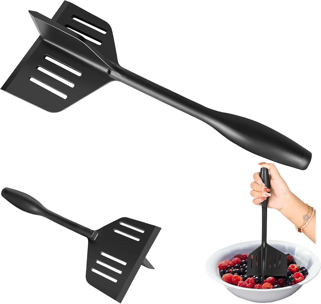 YHBARK Professional Heat Resistant Nylon Meat Cut, Spatula and Meat crusher Double Function, Potato MasherNon-scratch UtensilsGood Grips Ground Meat Chopper, Black, 1 Piece
