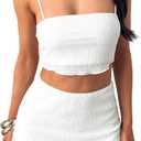 Summer Two Piece Outfits for Women Vacation Going Out Plisse Crop Tops High Waisted Bodycon Mini Skirt Sets (Small, White)
