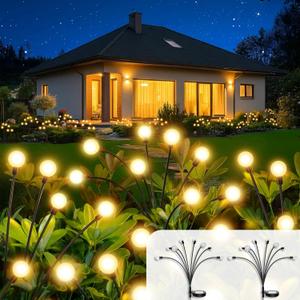 Vibrant Solar Garden Lights, Ultra Bright Solar Powered Firefly Lights Outdoor Waterproof, High Flexibility Starburst Swaying Light, 8 LED Landscape Lighting Decorative for Pathway Patio Yard (2 Pack, Warm White)