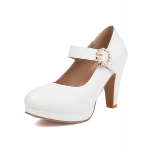 ForeMode Bow Mary Jane Shoes High Heels Closed Round Toe Pumps Leather Summer Sweet Shoe 6,5