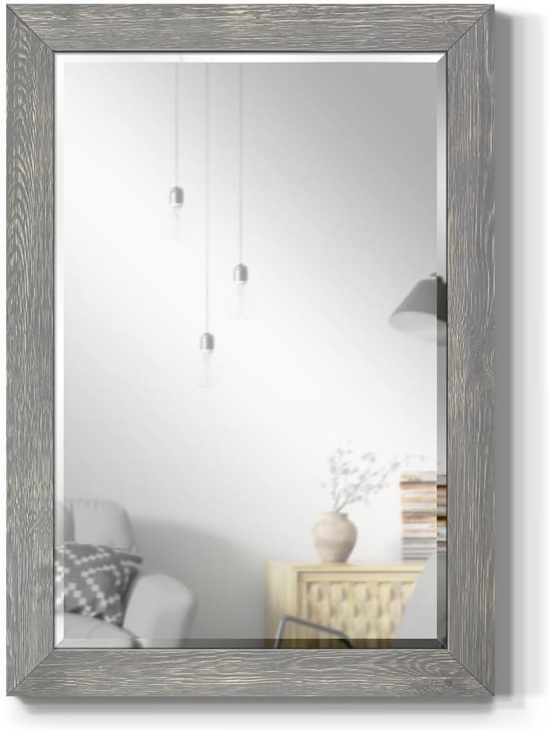 Renditions Gallery Horizontal Gray Wood Frame Vanity Body Mirror Rustic Farmhouse Rectangular Decorative Wall Mounted Aesthetic Mirror for Bedroom Living Room Bathroom - 41"x29" LT07