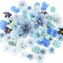 48 PCS Fake Flowers Heads - Artificial Flower Heads Bulk Silk Faux Flower for Crafts Cake Blossom Wreath Garland Bouquets for Crafts Wedding Bridal Party Baby Shower Home Decoration (Blue)