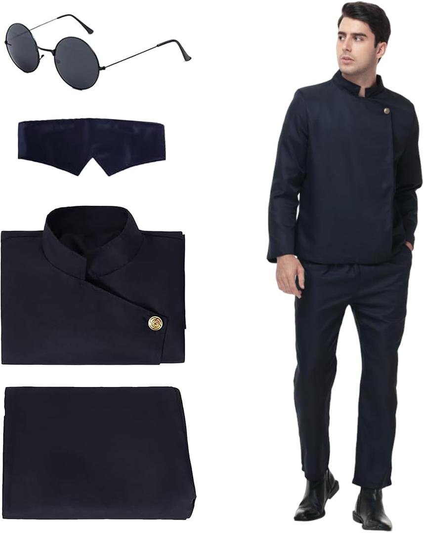 High School Cosplay Costume Men's Halloween School Uniform Costume Cosplay Jacket Pants with Glasses (Medium, Blue)