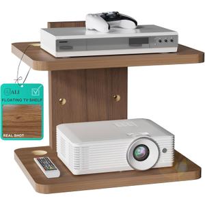WALI Floating TV Shelf, 2 Tier Projector Shelf for DVD Players, Routers, Game Consoles, Cable Boxes, Living Room Decor Accessories, Wall Mount Shelves Holds Up to 22lbs (CS202N), 2-Shelf, Walnut Brown