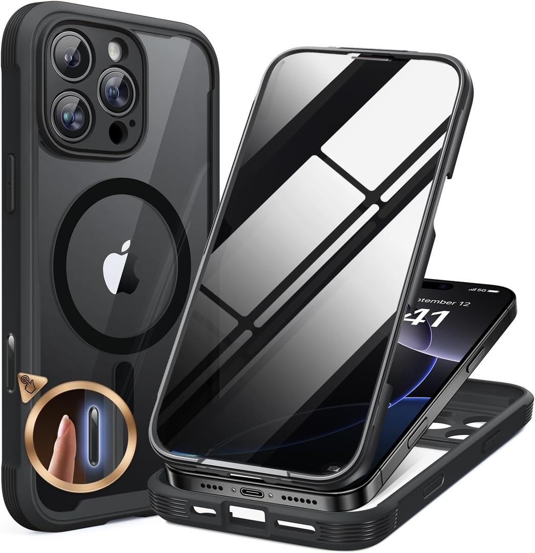 Miracase Magnetic for iPhone 16 Pro Max Case with Privacy Screen Protector [Compatible with MagSafe],Full Camera Protection and Full Body Shockproof Bumper 16 Pro Max Phone Cover 6.9", Black